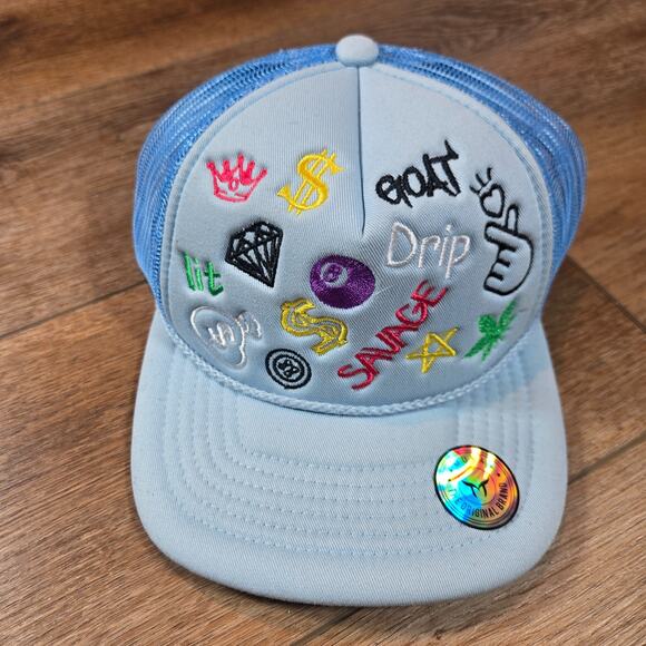 Savage Other - Savage Drip Goat Snapback Hat Blue Muka Baseball Cap Streetwear Graphic OS